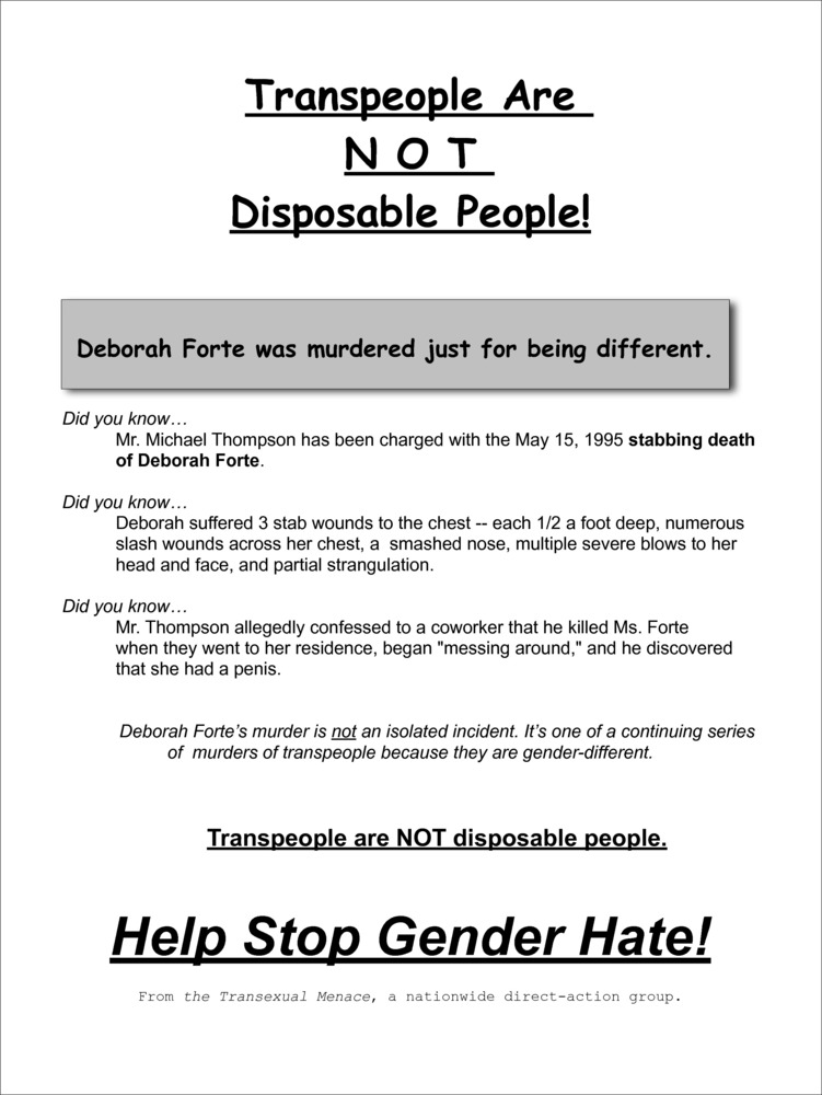 Download the full-sized PDF of Transpeople Are NOT Disposable People! Flyer