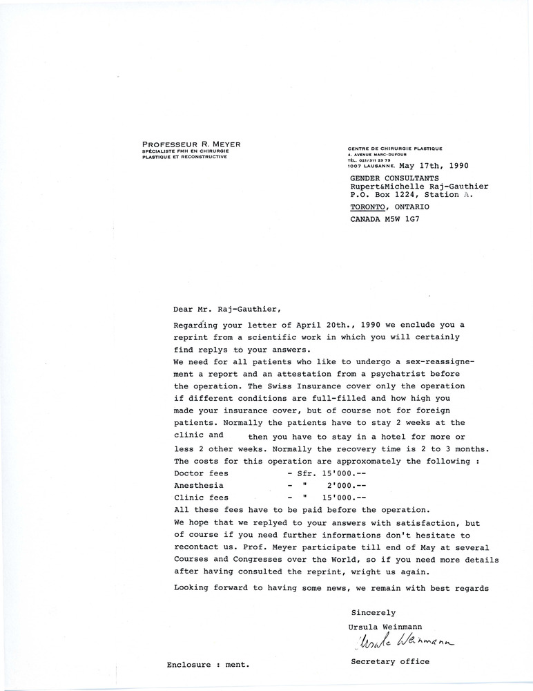 Download the full-sized PDF of Letter to Rupert Raj from the Office of R. Meyer