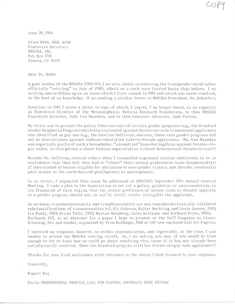 Download the full-sized PDF of Letter from Rupert Raj to Alice Webb