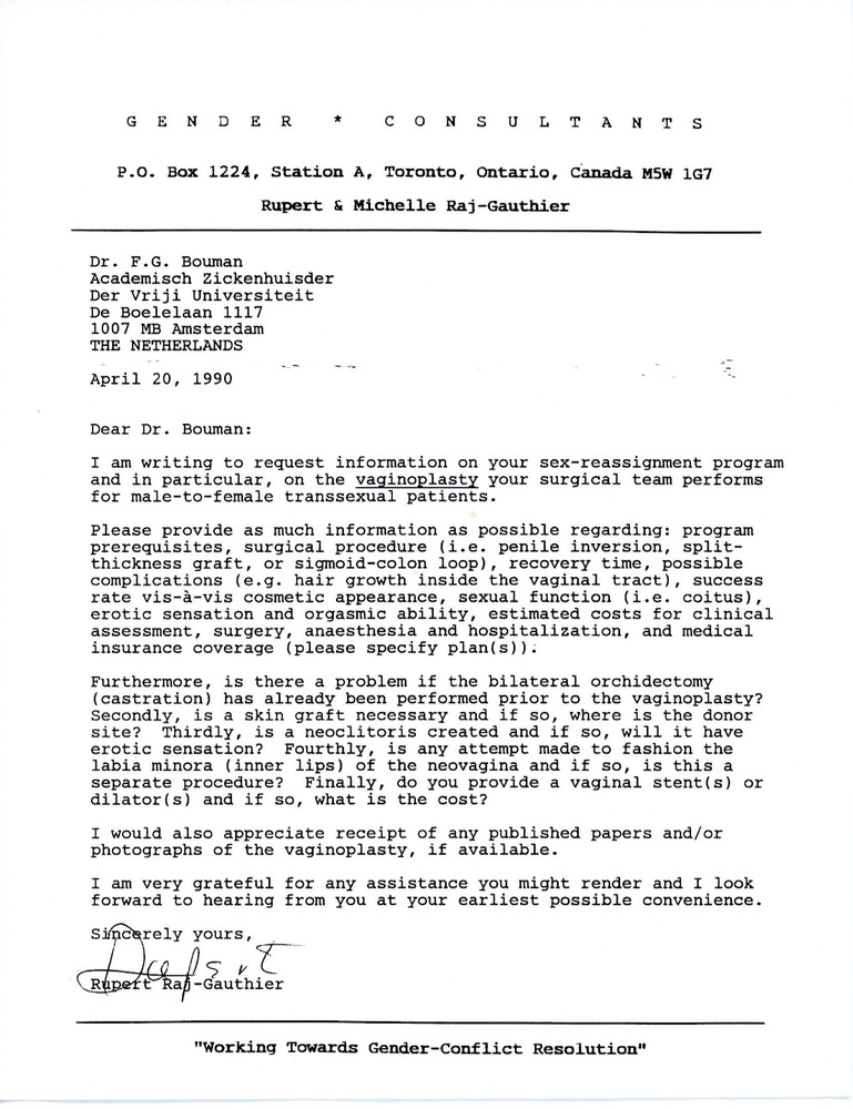 Download the full-sized PDF of Letter from Rupert Raj to Dr. F .G. Bouman (April 20, 1990)