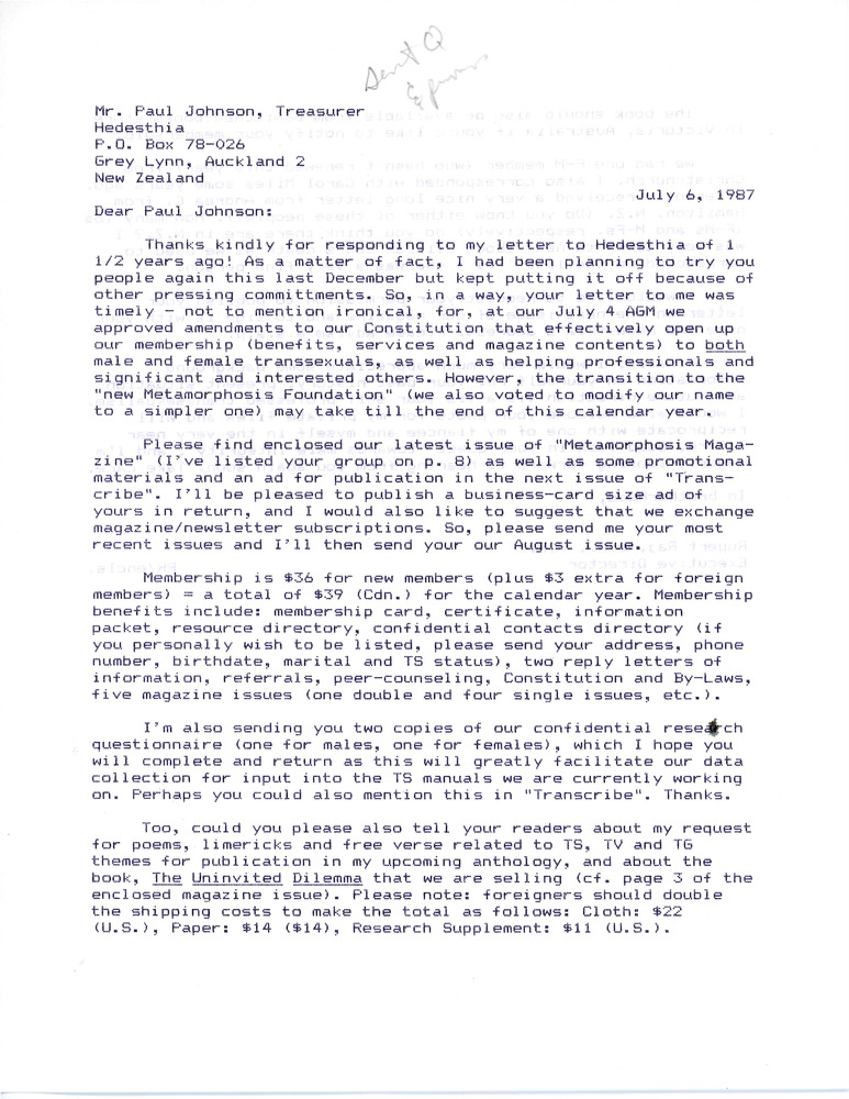 Download the full-sized PDF of Letter from Rupert Raj to Paul Johnson