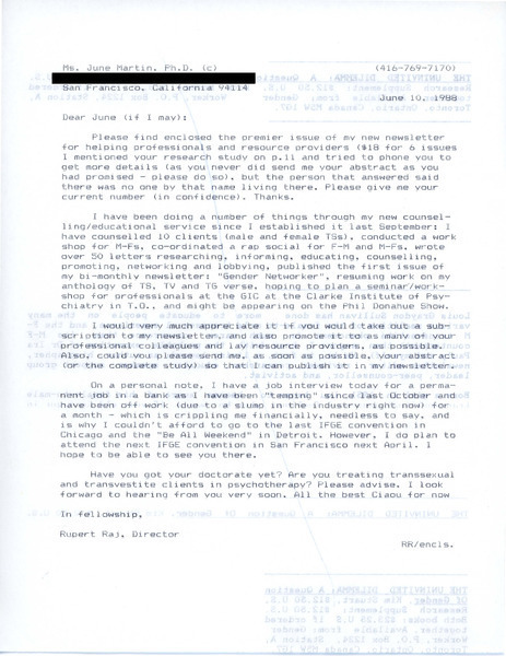 Download the full-sized image of Letter from Rupert Raj to June Martin