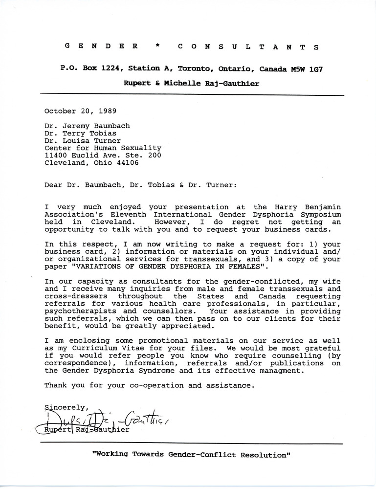 Download the full-sized PDF of Letter from Rupert Raj-Gauthier to Dr. Jeremy Baumbach, Dr. Terry Tobias, and Dr. Louisa Turner