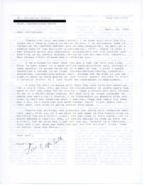 Download the full-sized image of Letter from Rupert Raj to Christian D'Arcy