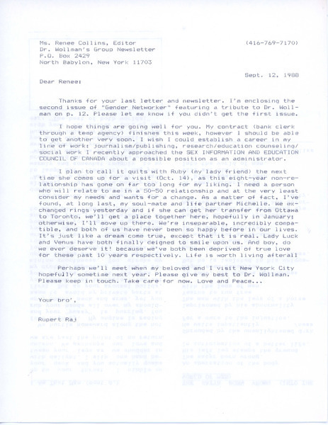 Download the full-sized image of Letter from Rupert Raj to Renee Collins