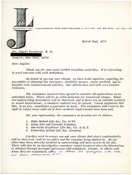 Download the full-sized image of Letter from Fred Bitterfield to Angelo Tornabene