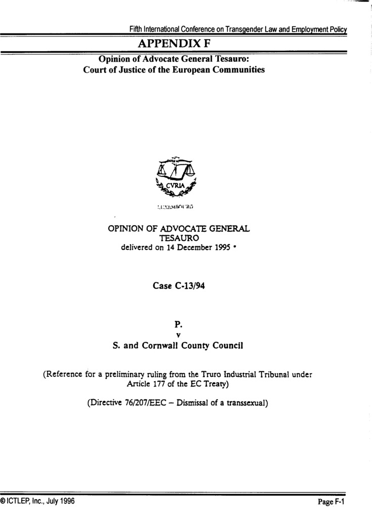 Download the full-sized PDF of Appendix F: Opinion of Advocate General Tesauro: Court of Justice of the European Communities