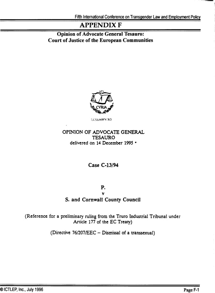 Download the full-sized PDF of Appendix F: Opinion of Advocate General Tesauro: Court of Justice of the European Communities