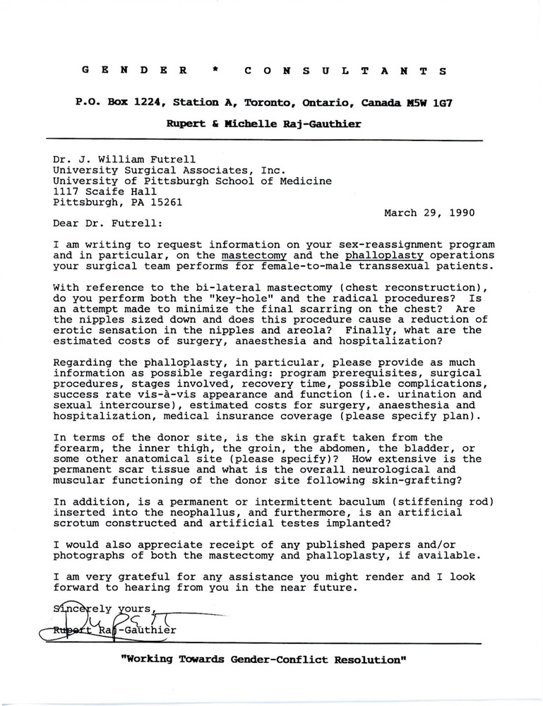 Download the full-sized PDF of Letter from Rupert Raj to Dr. J. William Futrell