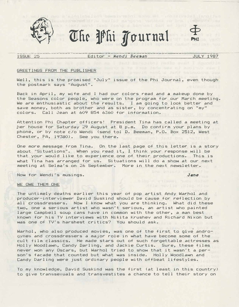 Download the full-sized PDF of The Phi Journal, Iss. 25 (July, 1987)
