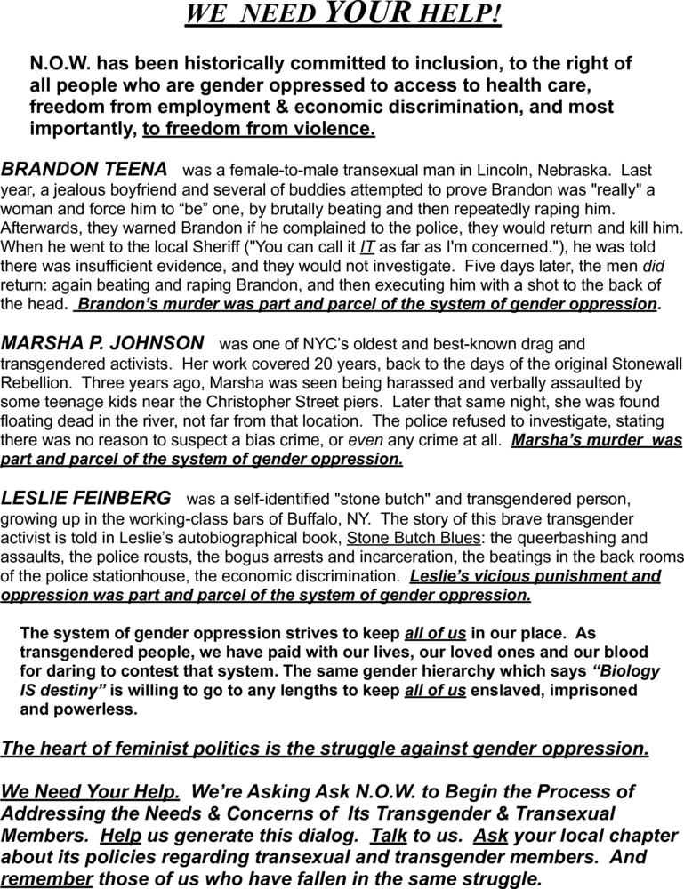 Download the full-sized PDF of Ask N.O.W. to Begin the Process of Addressing the Needs & Concerns of Its Transgender & Transexual Members Flyer