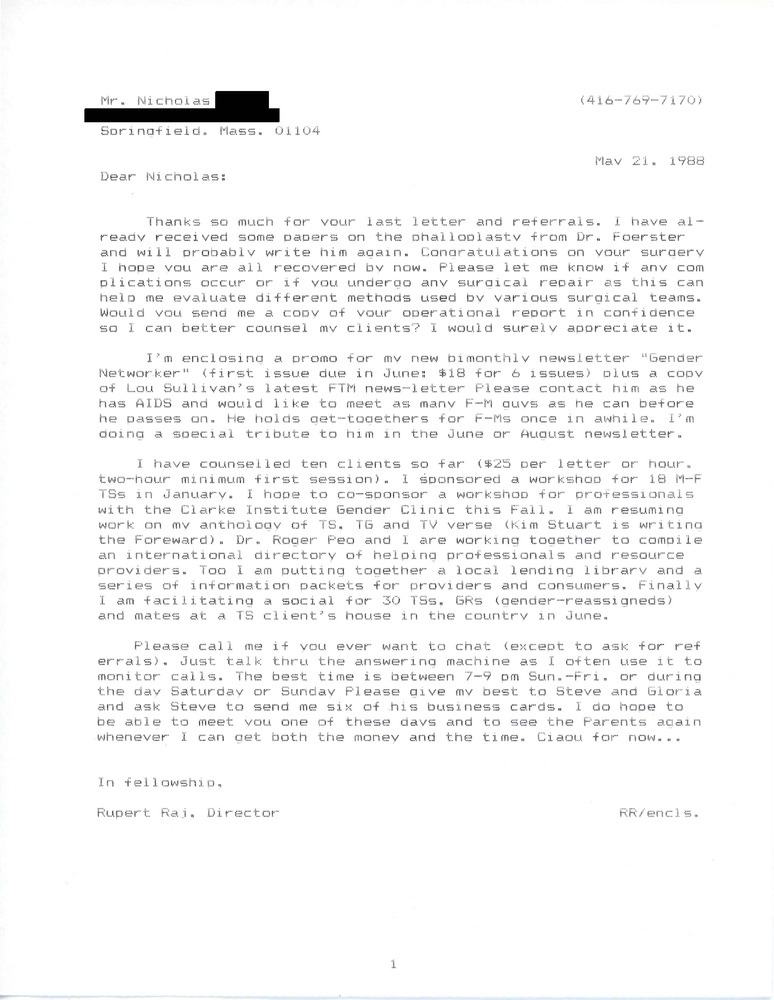 Download the full-sized PDF of Letter from Rupert Raj to Nicholas