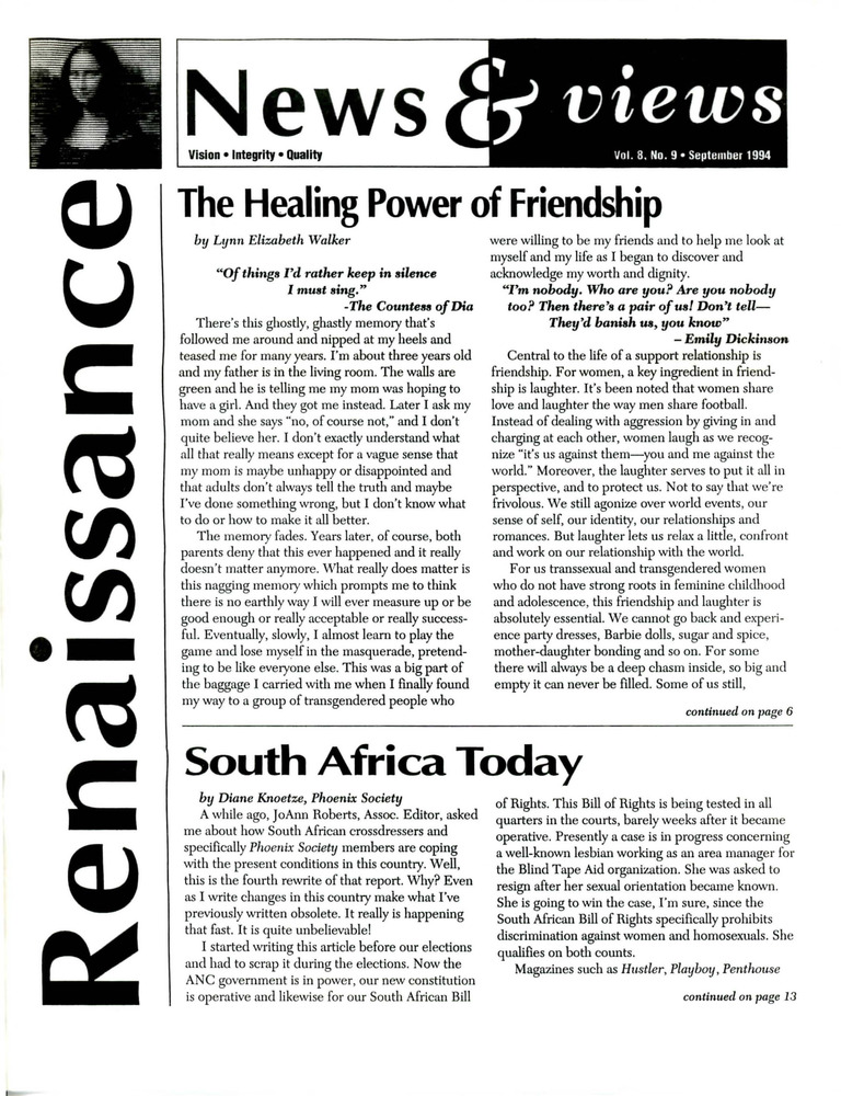 Download the full-sized PDF of Renaissance News & Views, Vol. 8 No. 9 (September 1994) 