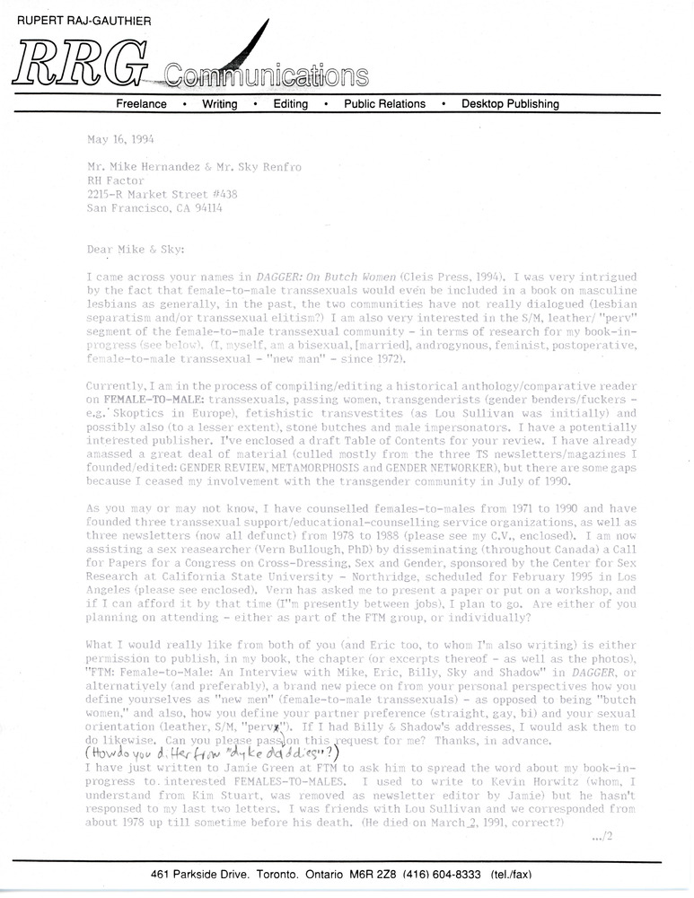 Download the full-sized PDF of Letter from Rupert Raj to Mike Hernandez and Sky Renfro